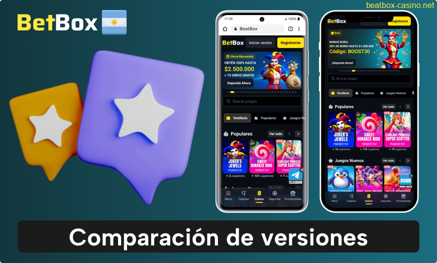 Comparación de versiones de la aplicación de BeatBox Argentina